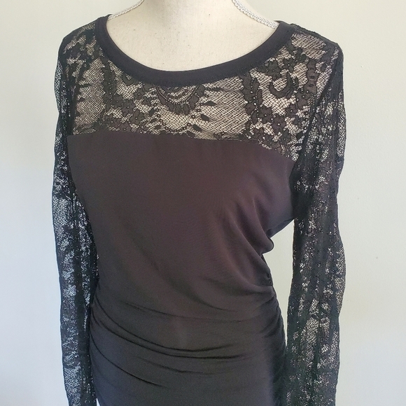Velvet by Graham & Spencer Avena Black Lace Ruched Dress - Picture 4 of 9